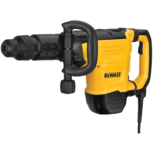 A yellow and black DEWALT electric demolition hammer with a side handle and power cord, model D25892K.