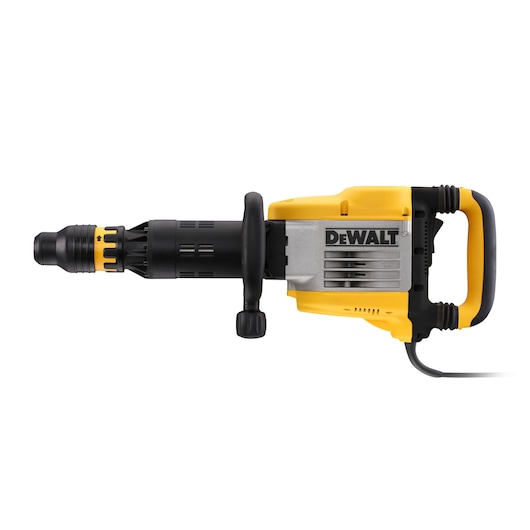 A DEWALT electric demolition hammer, model D25951K, featuring a yellow and black body with handle and power cord, designed for heavy-duty construction work.