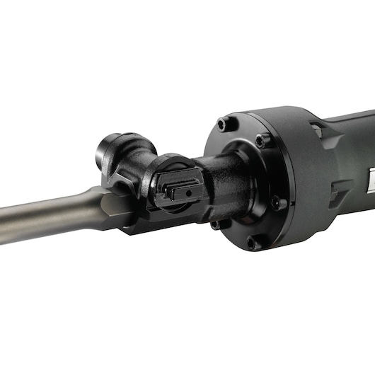 Close-up of DEWALT D25961K breaker hammer tool with visible metal and black attachment details.