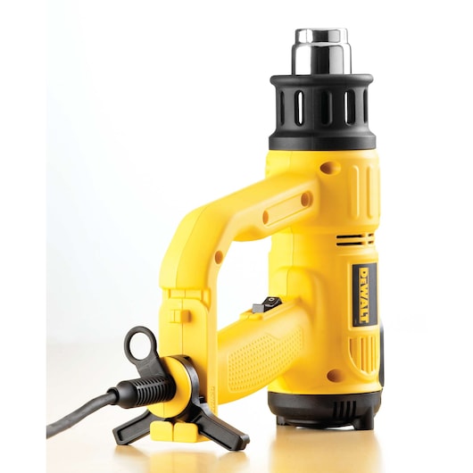 Photo of DEWALT heat gun, yellow/black, all SKUs D26414-BR, D26414, D26414-B2, D26414-GB, D26414-B3, side angle.