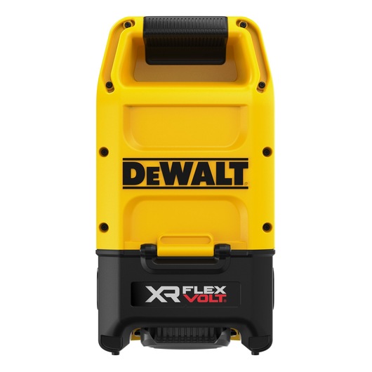DEWALT XR FLEXVOLT yellow and black portable device with handle, likely for photography or power tools.