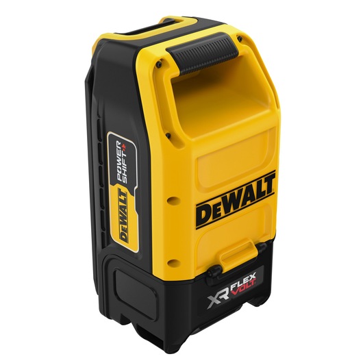 DEWALT Power Shift XR FLEXVOLT portable battery system, yellow and black with handle.