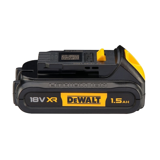 DEWALT 18V XR 1.5Ah lithium-ion battery pack for power tools, shown in black and yellow color.