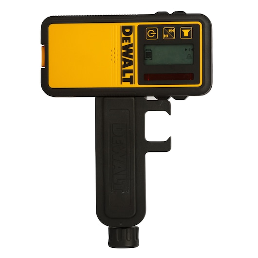 DEWALT yellow and black digital laser detector with screen and control buttons for precise measurements.