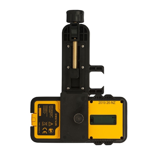 DEWALT electronic laser detector with LCD display and adjustment knob, shown from above.