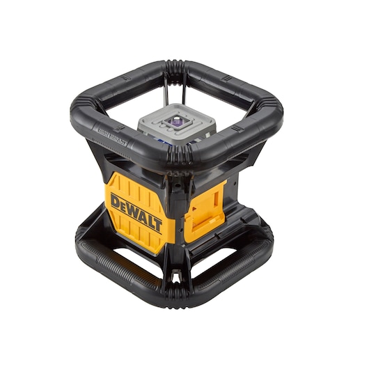 DEWALT DCE079D1R rugged yellow and black rotary laser level tool for construction or surveying.
