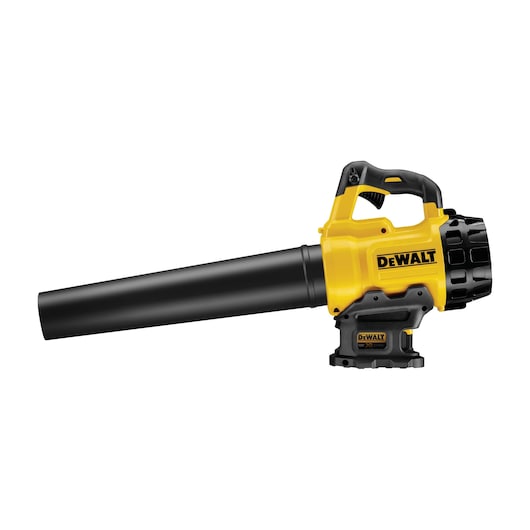 DEWALT cordless leaf blower with yellow and black design, suitable for outdoor cleaning tasks.