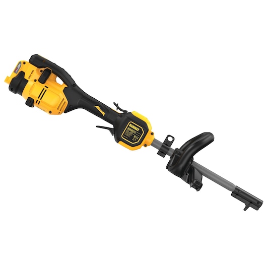 A DEWALT cordless power tool with a yellow and black body, designed for trimming or cutting tasks. The tool features a handle, trigger, and attachment point for additional accessories.