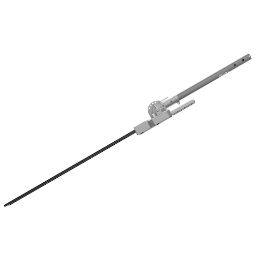 A DEWALT branded pole attachment for a power tool, featuring a long, straight black shaft and a metallic connector for attaching to compatible equipment.