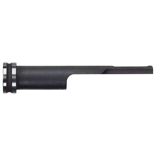 A metal tool attachment piece with a cylindrical base and a flat, extended section, shown against a white background.