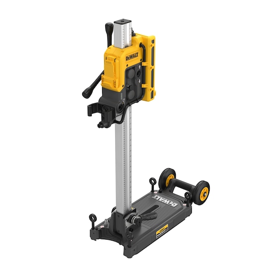 DEWALT DCPS151 photography tool stand with adjustable height and wheels, shown in yellow and black.