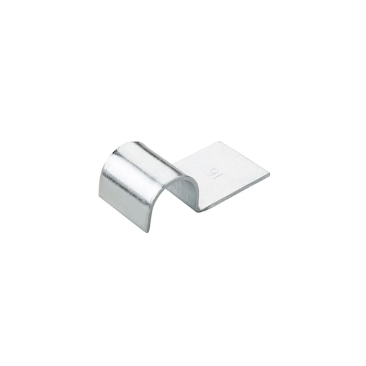 Metal clip with curved shape, used for securing materials in construction or photography setups.