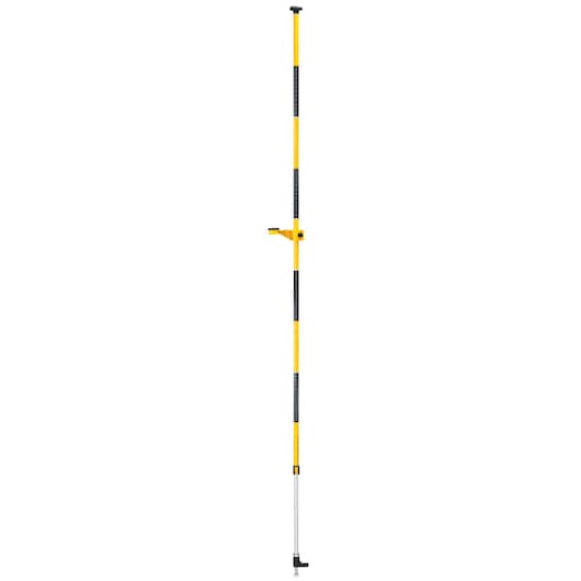 Yellow and black adjustable DEWALT telescopic pole for mounting laser levels on job sites.