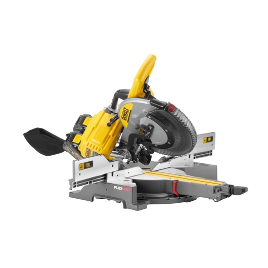 DEWALT DHS780T2 yellow and gray sliding compound miter saw on a white background.