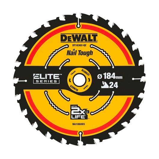 DEWALT saw blade DT10302-QZ, DT10302, Elite Series for tough nails, Ø184mm, 24 teeth, circular shape.