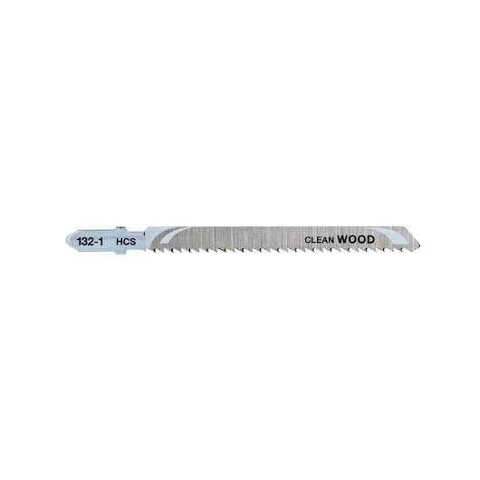 DEWALT DT2053 jigsaw blade for clean wood cuts. Metal blade with sharp teeth and product markings.