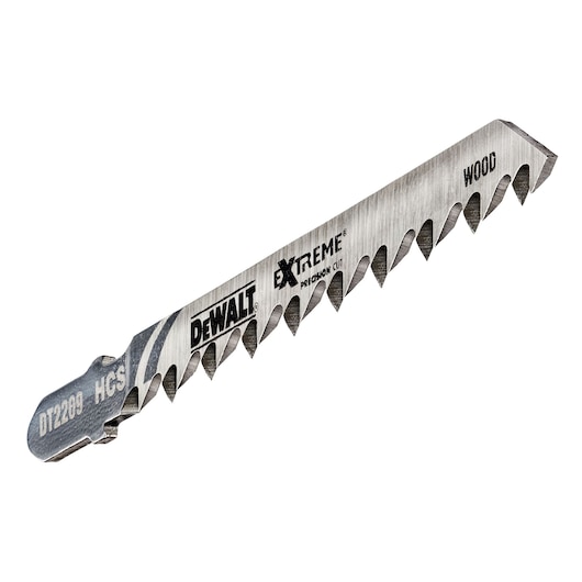 DEWALT DT2209 jigsaw blade for wood, silver color, extreme precision cut, serrated edge.