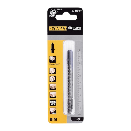 DEWALT DT2217 Extreme jigsaw blades pack with plunge point, suitable for wood, BiM, x3 blades.
