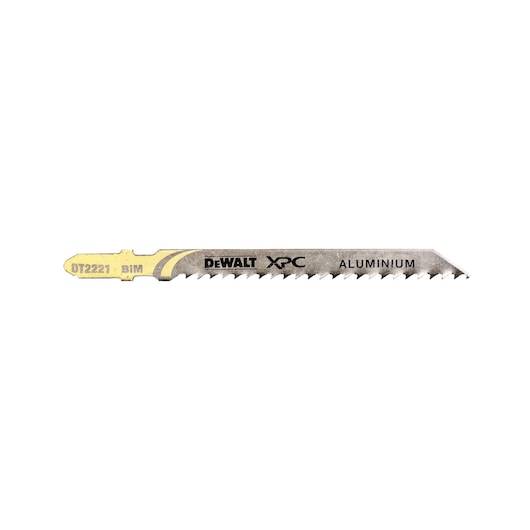 DEWALT DT2221 XPC jigsaw blade for cutting aluminium, with sharp teeth and metal construction.