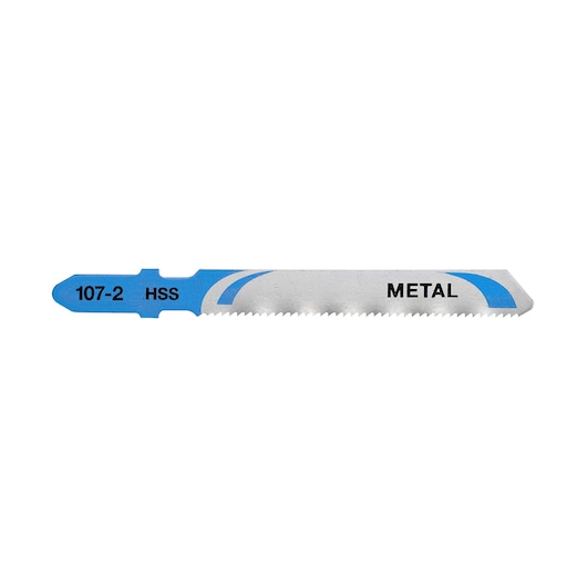 DEWALT DT2294 metal cutting jigsaw blade with blue accents and teeth, marked HSS and 107-2.
