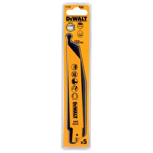 DEWALT DT2346 152mm metal saw blades pack of 5 in yellow packaging.