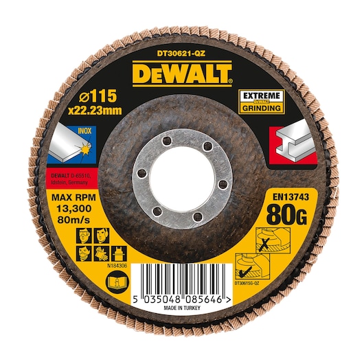 DEWALT grinding disc, DT30621-QZ, DT30621, ø115x22.23mm, 80G, max 13,300 RPM. Category: Photography.