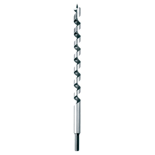 A single auger drill bit with a threaded tip and spiral flutes, designed for woodworking applications. The bit is standing vertically against a white background.