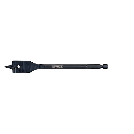 DEWALT flat wood drill bit with hex shank on a white background. Suitable for woodworking and carpentry tasks.