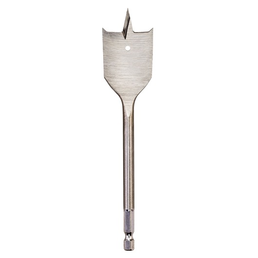 Flat wood drill bit with hex shank, suitable for heavy-duty drilling. Shown on white background.