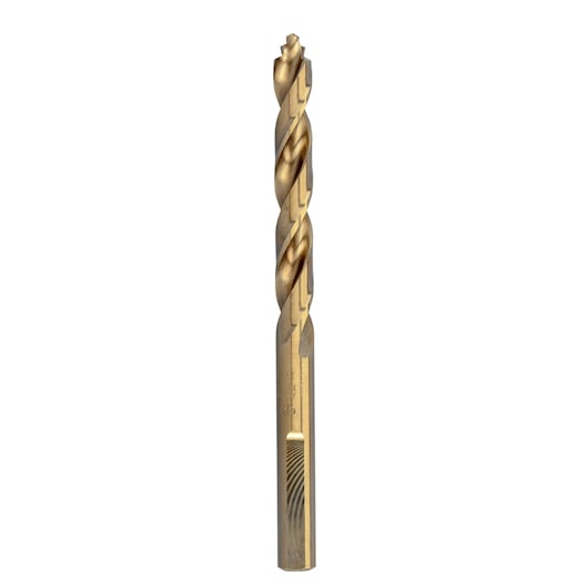 A DEWALT DT4941 gold drill bit for metal, shown upright on a white background.