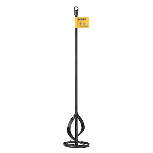 DEWALT DT4951 mixing paddle for use with drills, featuring a spiral design and black finish.
