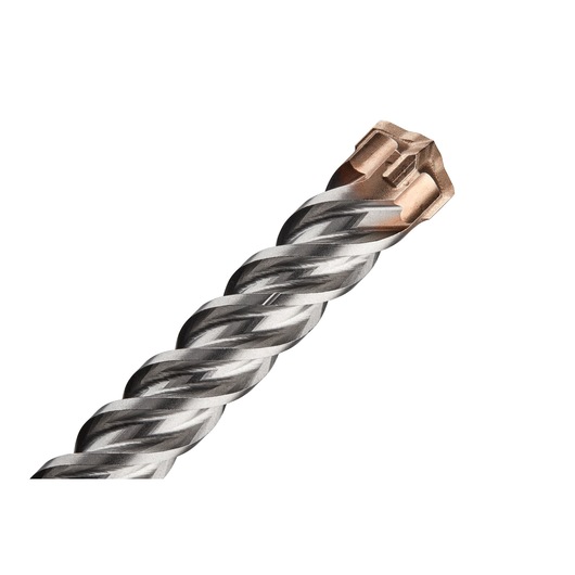 Close-up of a DEWALT metal drill bit with a twisted shaft and bronze tip against a white background.