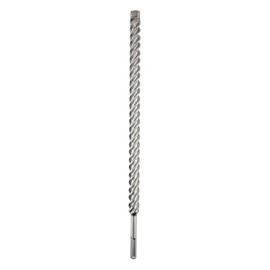 A long, silver-colored DEWALT masonry drill bit with spiral fluting, shown vertically on a white background.