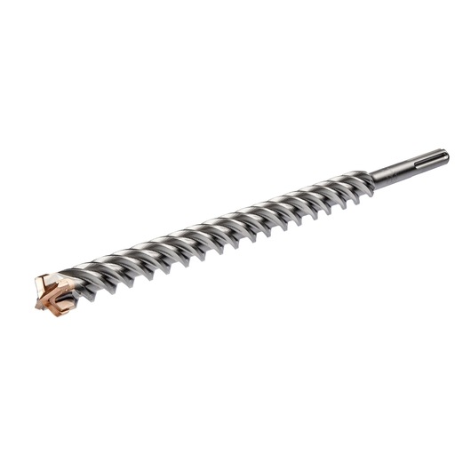 A DEWALT spiral masonry drill bit with SDS shank, designed for concrete and stone drilling tasks.