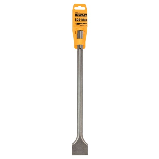 DEWALT SDS-Max chisel DT6824 with flat blade, shown in yellow packaging against a white background.