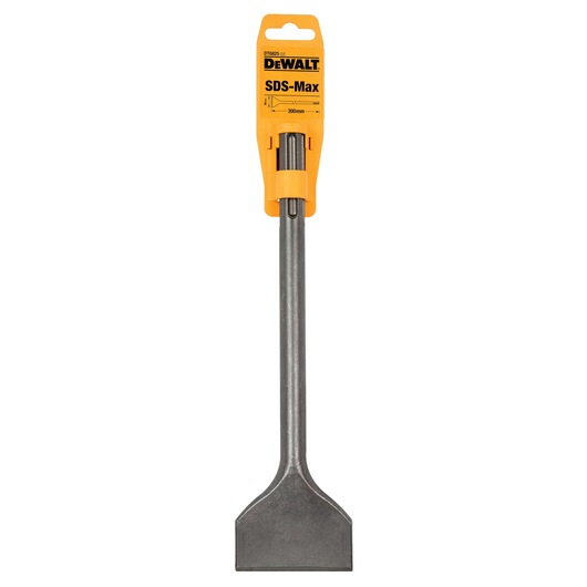 DEWALT SDS-Max flat chisel DT6825, 300mm length, in retail packaging, used for demolition and masonry work.