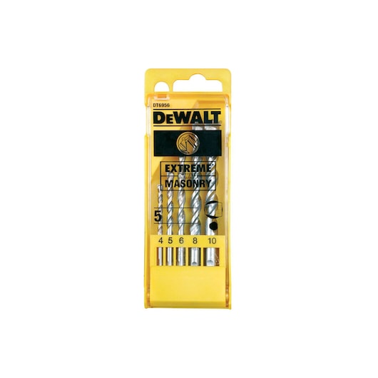 DEWALT masonry drill bit set in yellow box, SKUs DT6956, DT6956-QZ, photography category.