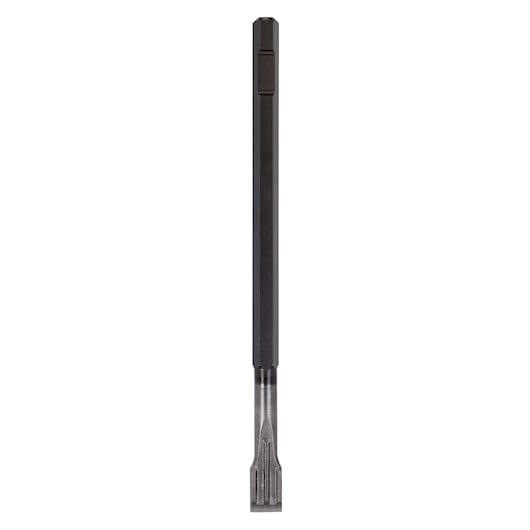 A DEWALT flat chisel accessory for demolition work, shown vertically on a white background.