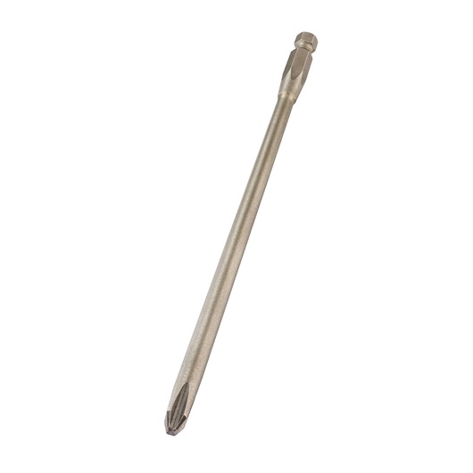 Long Phillips screwdriver bit with hex shank for power tools, shown on a white background.