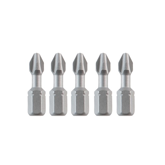 Five DEWALT Phillips screwdriver bits lined up on a white background.