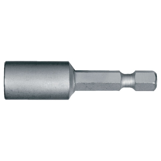 Hexagonal metallic nut driver for power tools, shown against a white background.