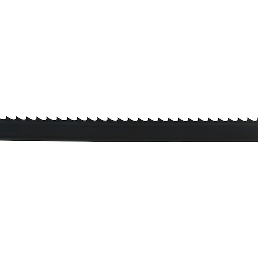 Close-up of a DEWALT DT8473 saw blade with sharp teeth against a white background.