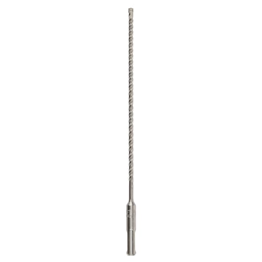 A long, silver DEWALT SDS drill bit with spiral fluting, shown upright on a white background.