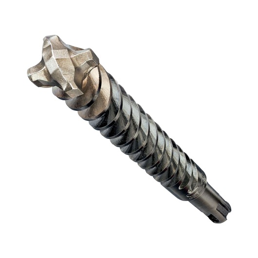 Close-up of a DEWALT DT8927 concrete drill bit with spiral flutes and a four-cutter tip, isolated on white.