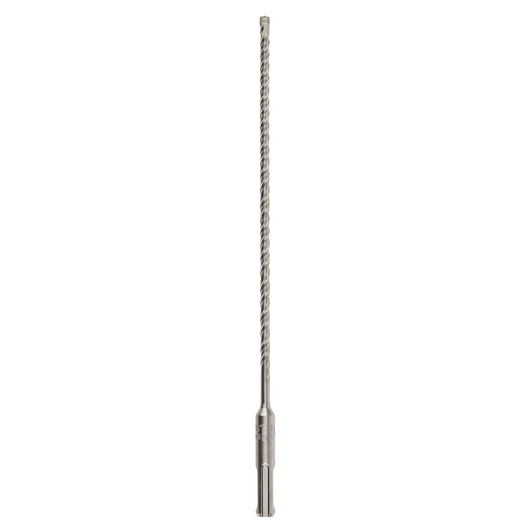 Long, metal SDS drill bit for hammer drills shown on a white background.