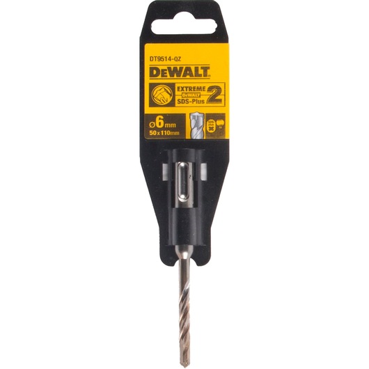 DEWALT DT9514 SDS-Plus drill bit, 6mm x 110mm, in black and yellow retail packaging.