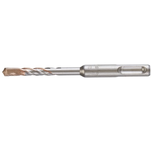 A DEWALT DT9519 metal masonry drill bit with fluted shaft and SDS-plus shank, used for heavy duty drilling.
