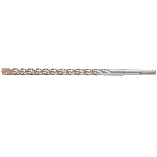 A metal SDS hammer drill bit with spiral fluting, photographed on a white background.