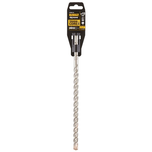 DEWALT DT9555 Tough Core 12mm drill bit for masonry, shown in retail packaging.