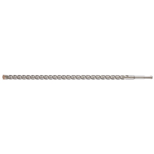 Long metal masonry drill bit with spiral grooves and SDS shank for use with rotary hammer drills.